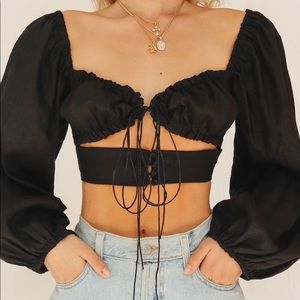 VG French Twist Linen Top // Black -